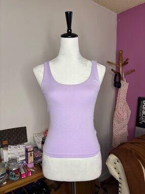 Lilac Ribbed Scoop Neck Tank Top - Women's